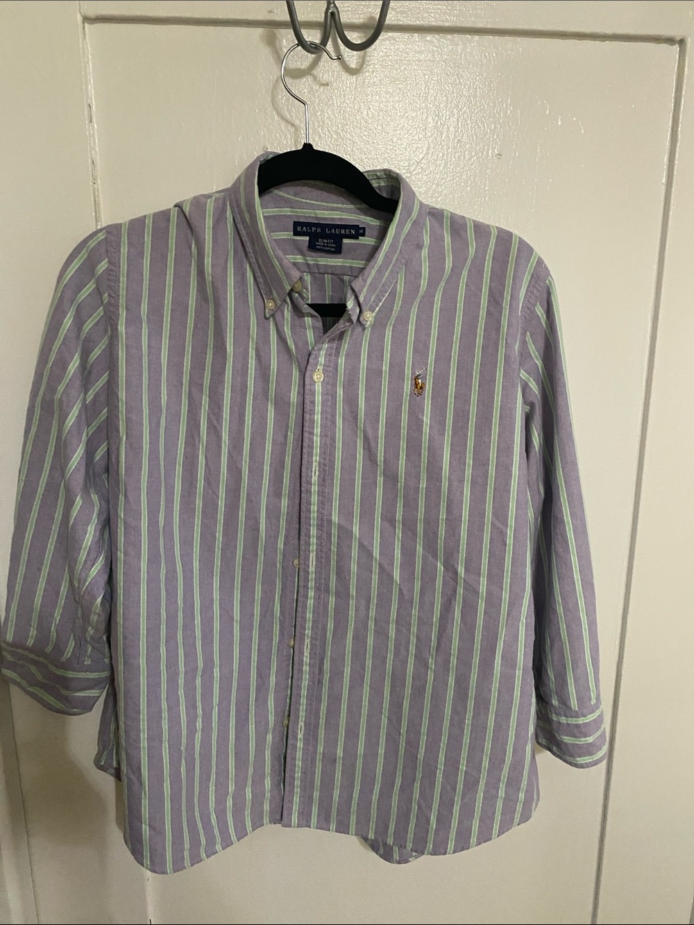 Ralph Lauren Lavender and Mint Striped Button-Down Blouse